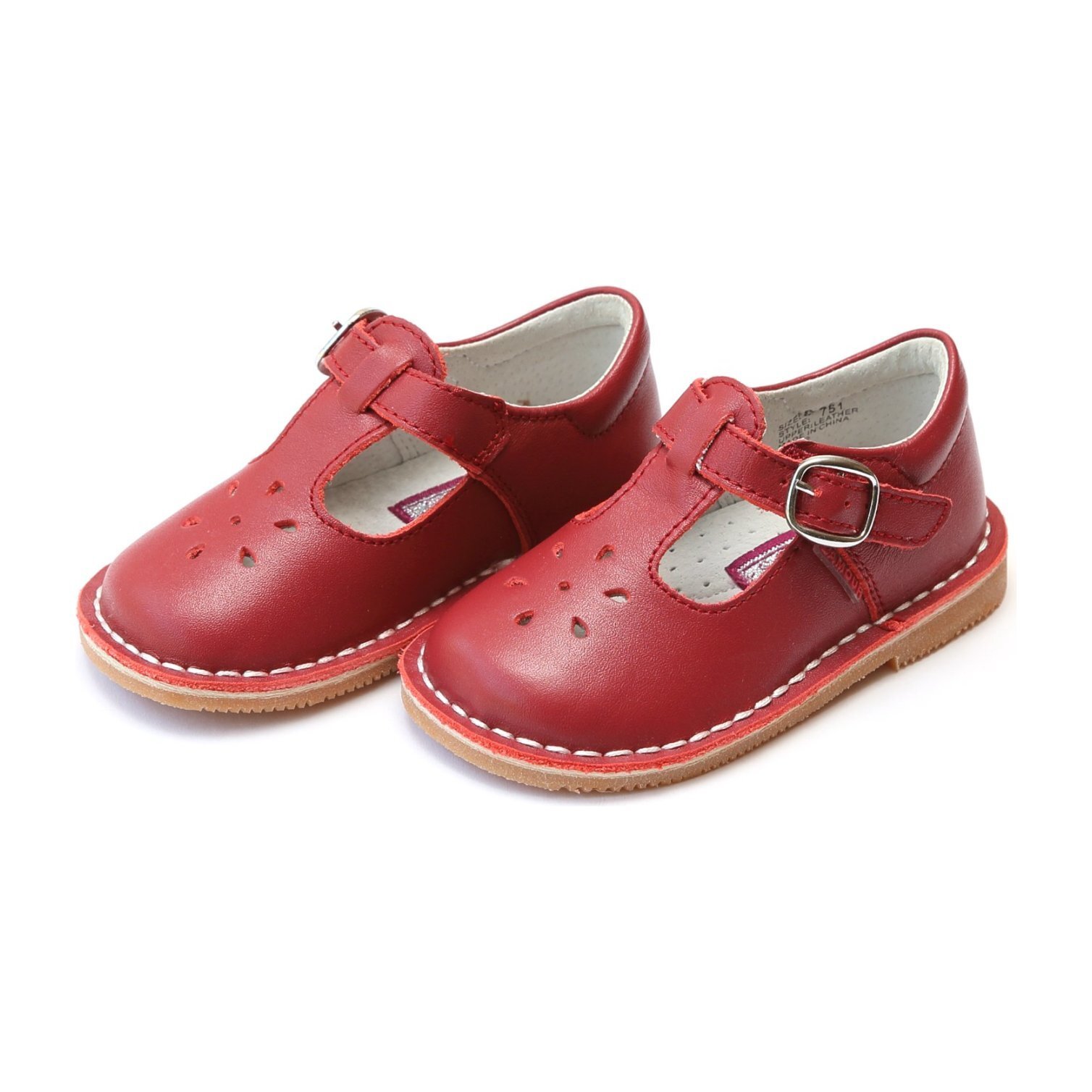 Joy Classic Leather Stitch Down T-Strap Mary Jane, Red
