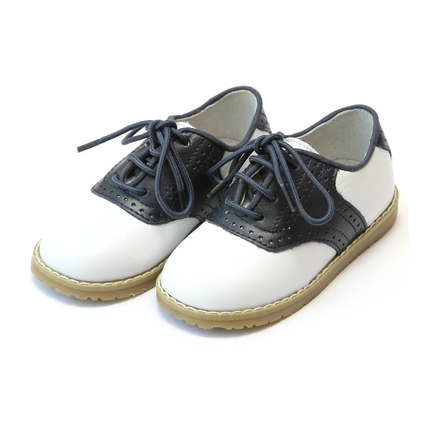 Luke Two Tone Leather Saddle Shoe, White/Navy - Kids Boy Accessories ...