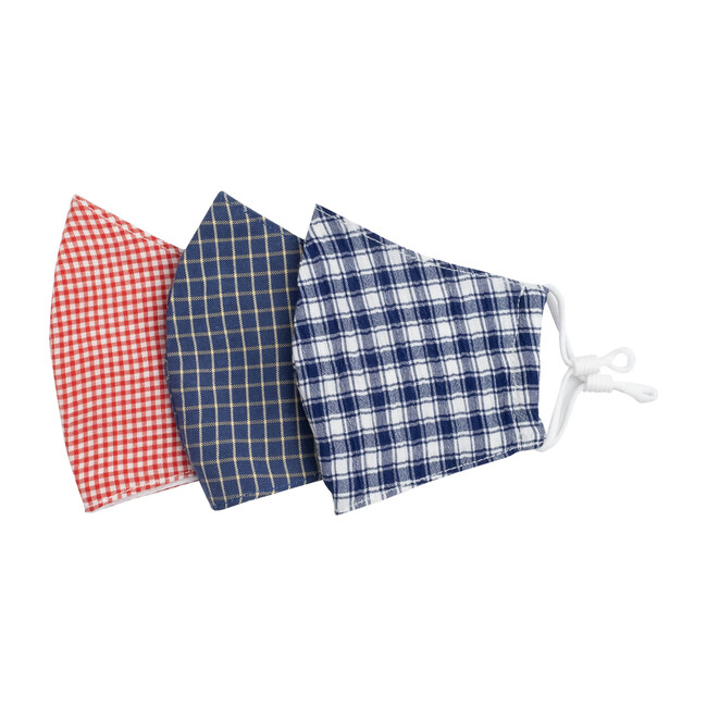 Kids Mixed Checks Mask Bundle, Red & Blue