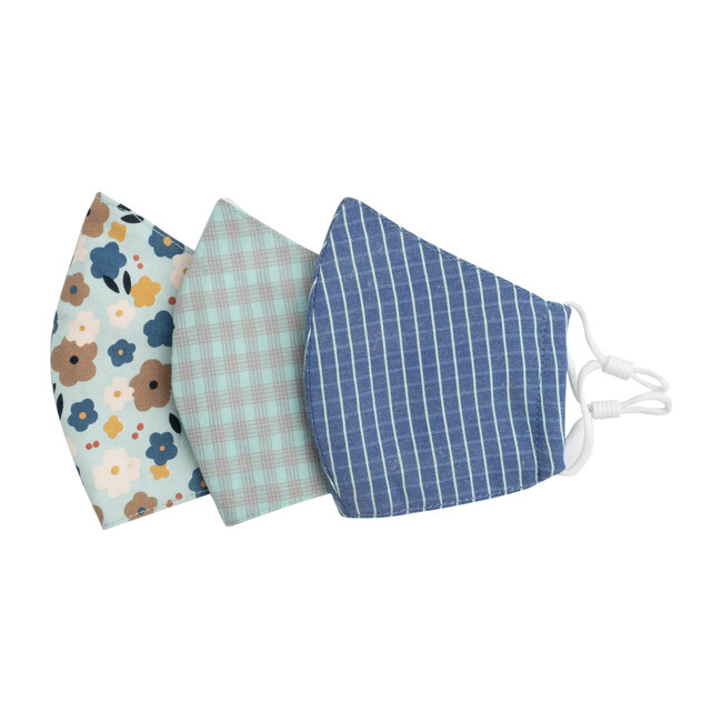 Kids Graphic Flower Mask Bundle, Blue Multi