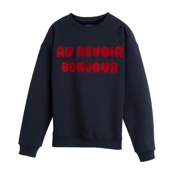 Au Revoir Bonjour Adult Sweatshirt, Navy - Maison Me Exclusives ...