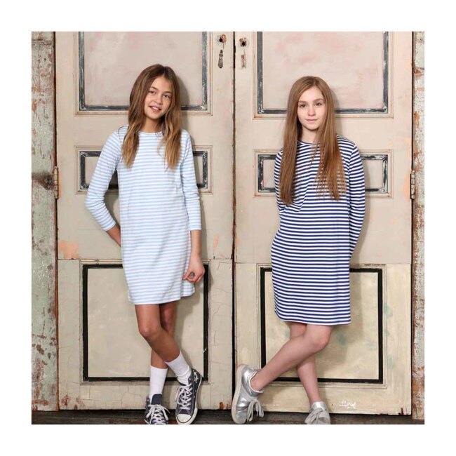 Jillian Long Sleeve Pima Dress, Bluebell and White Stripe - Dresses - 2