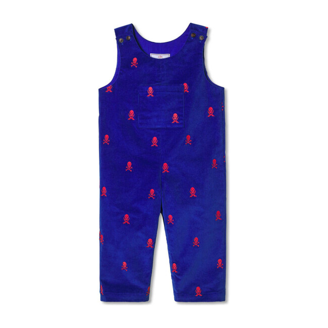 Tucker Embroidered Overall, Bright Navy With Skull And Cross Bones - Overalls - 1