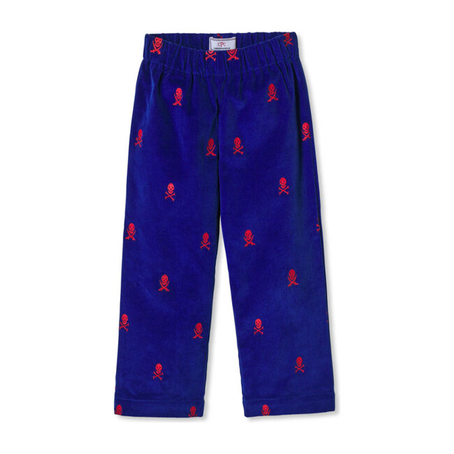 Myles Slim Pant, Bright Navy With Skull And Cross Bones - Pants - 1