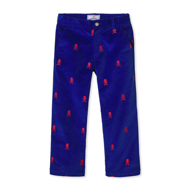 Gavin Slim Pant, Bright Navy With Skull And Cross Bones - Pants - 1