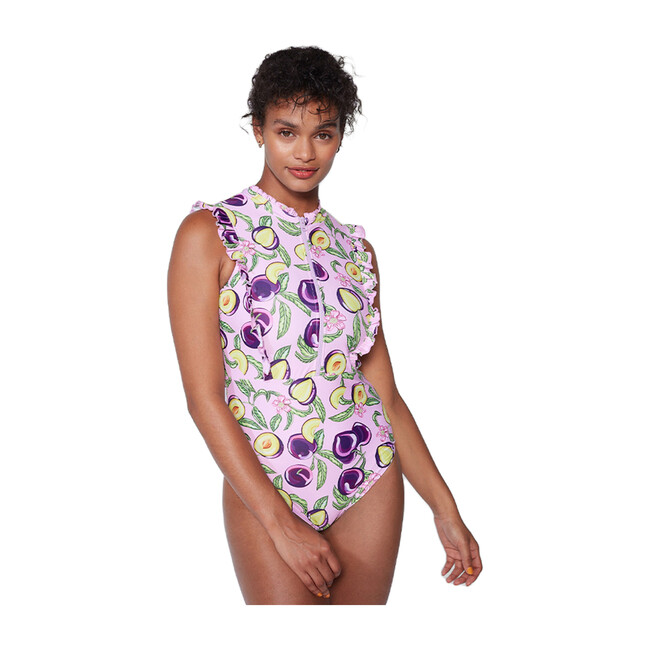 Women's Bella Sleeveless Ruffle One Piece Swimsuit, Honey Plum - One Pieces - 1