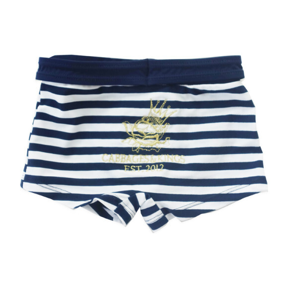Stripe Swim Trunks, Navy & White