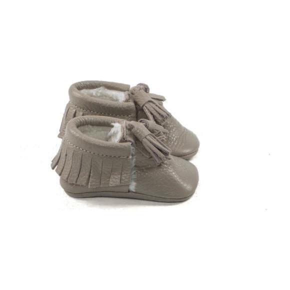 Winter Fringe Moccasins, Gray