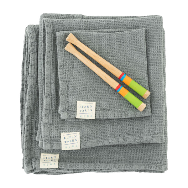 Linen Waffle Towel, Blue Fog