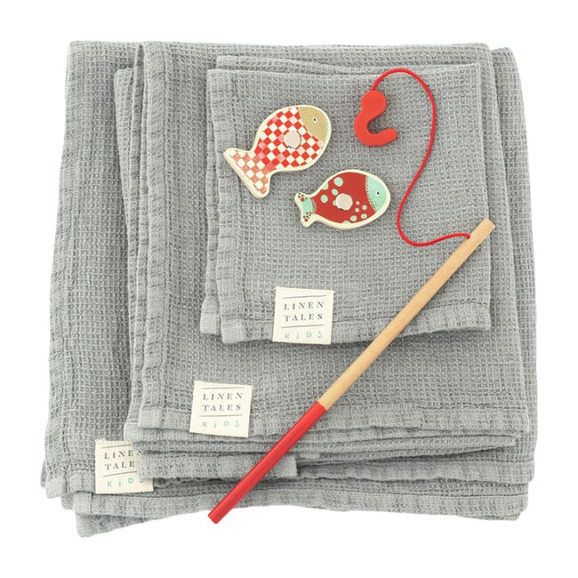 4-Piece Waffle Linen Towel Set, Light Grey