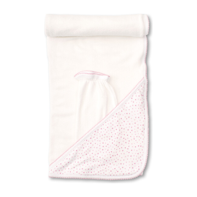 Sweethearts Hooded Towel & Mitt Set, White & Pink