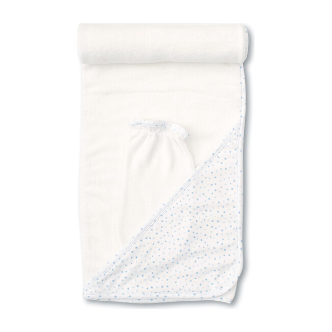 Superstars Hooded Towel & Mitt Set, White & Blue