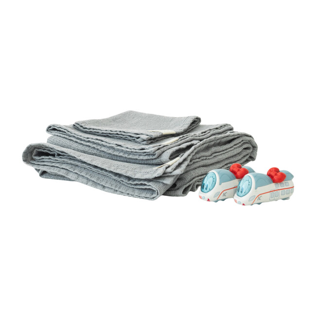 4-Piece Waffle Linen Towel Set, Light Grey