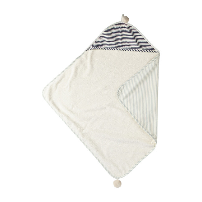 Stripes Away Hooded Towel, Sea/Ink