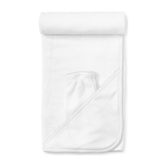 New Dots Towel & Mitt Set, White/Grey