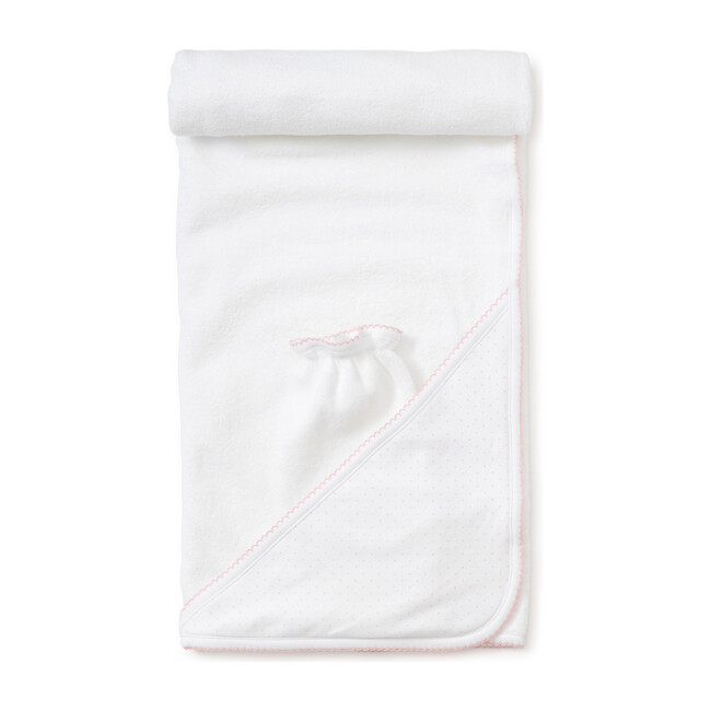 New Dots Towel & Mitt Set, White/Pink