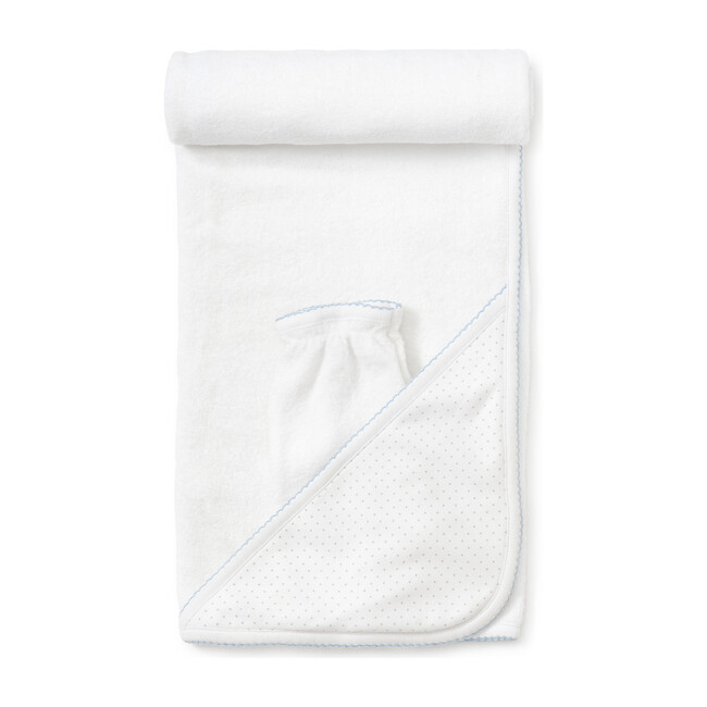 New Dots Towel & Mitt Set, White/Blue