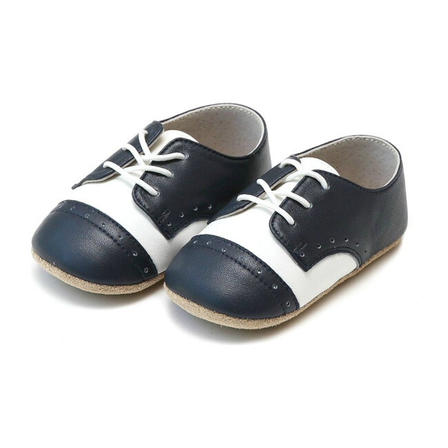 Bentley Leather Saddle Crib Shoe, White & Navy
