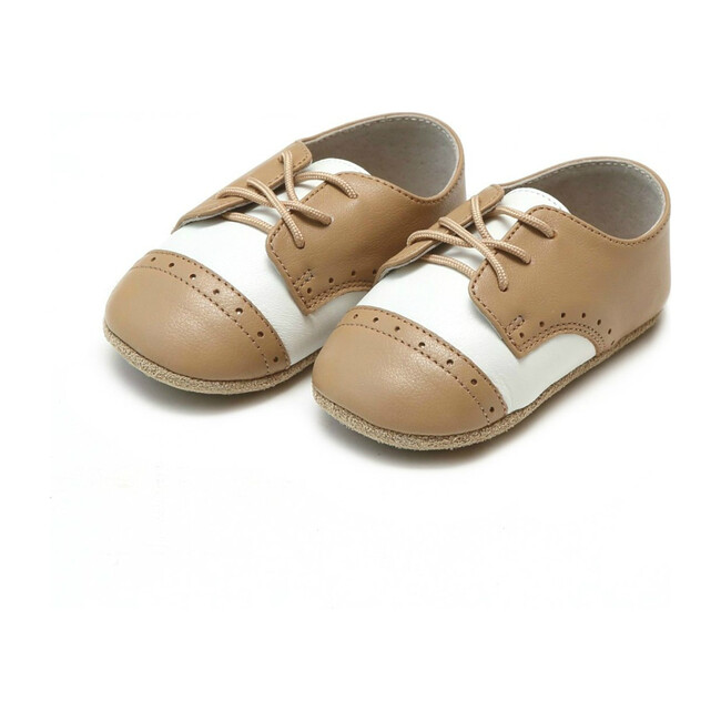 Bentley Leather Saddle Crib Shoe, White & Tan