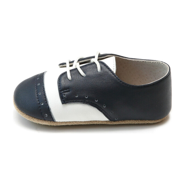 Bentley Leather Saddle Crib Shoe, White & Navy