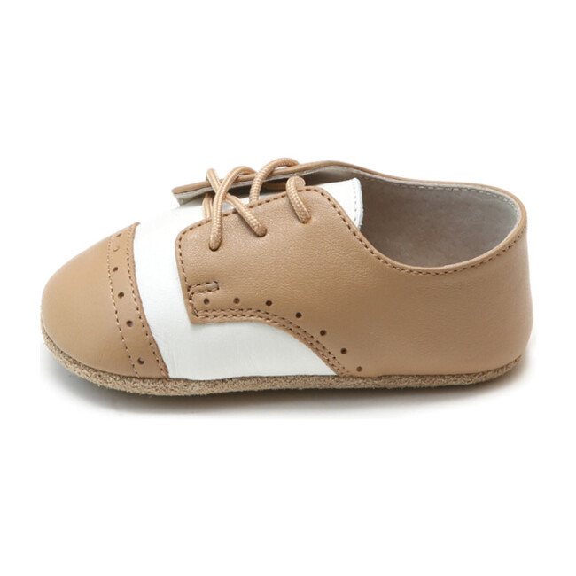 Bentley Leather Saddle Crib Shoe, White & Tan