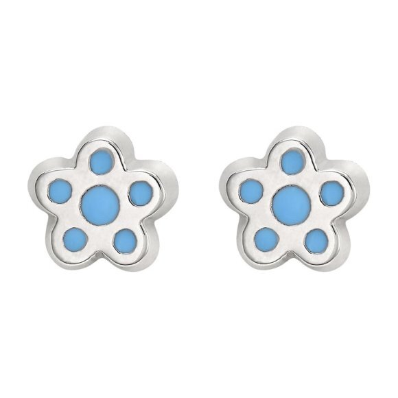 Petite Silver Flower Studs, Blue