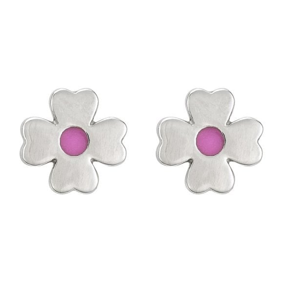 Petite Silver Clover Studs, Pink