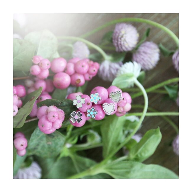 Petite Silver Flower Studs, Blue