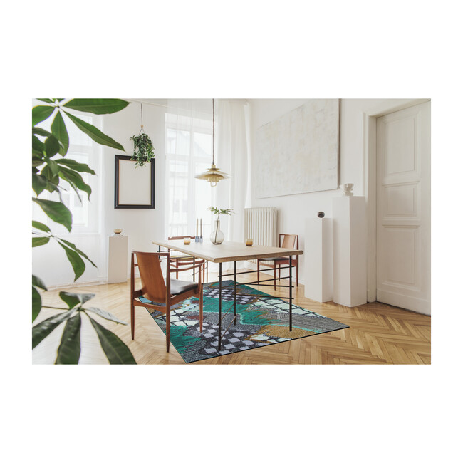 Upward Sweepable Shag Floormat, Cyan