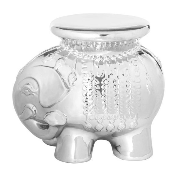 Ceramic Elephant Stool, Silver - Accent Seating - 1