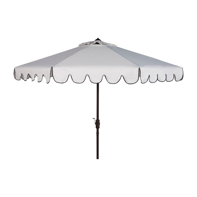 Dorinda Scalloped Patio Umbrella, White/Black
