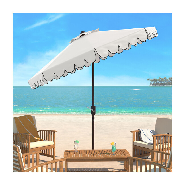 Dorinda Scalloped Patio Umbrella, White/Black