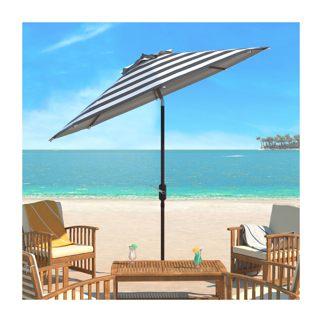 Iris Stripe Patio Umbrella, Charcoal/White
