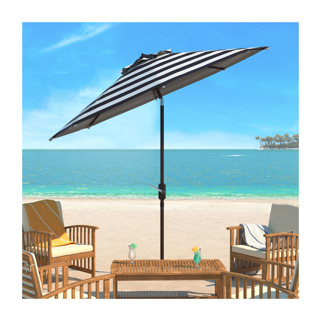 Iris Stripe Patio Umbrella, Navy/White