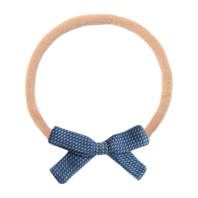 Small Bow Headband, Navy Chex
