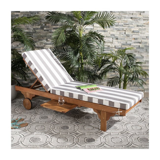 Newport Lounge Chair, Acacia/Grey Canopy Stripe