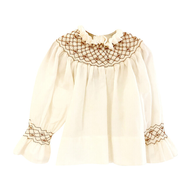 Frida Smock Blouse, White & Rust - Blouses - 1