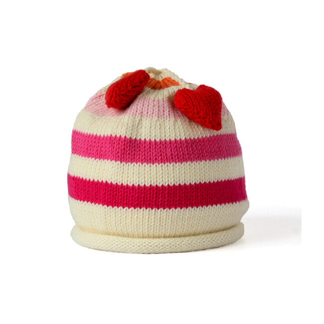 Striped Hat with Heart Tassel, Pink
