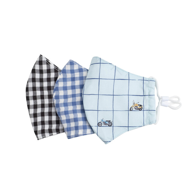 Kids Motos & Checks Mask Bundle, Blue Multi - Face Masks - 1