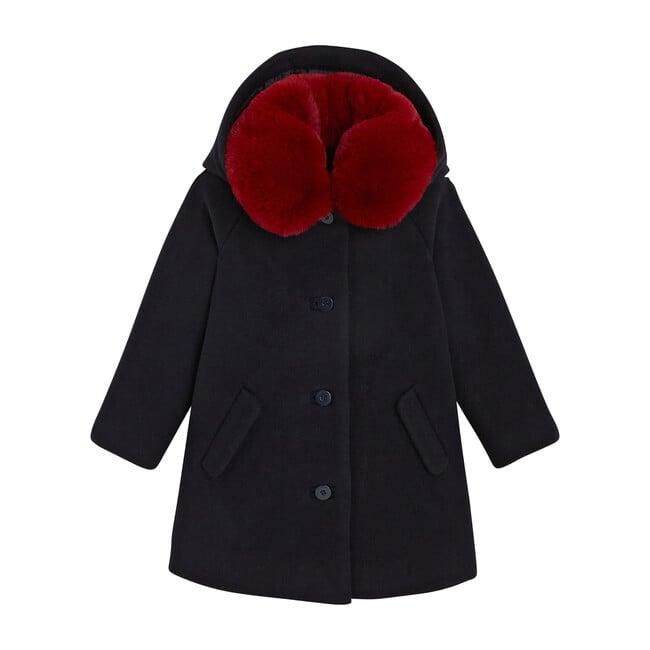 Faux Fur Collar Coat, Navy Blue