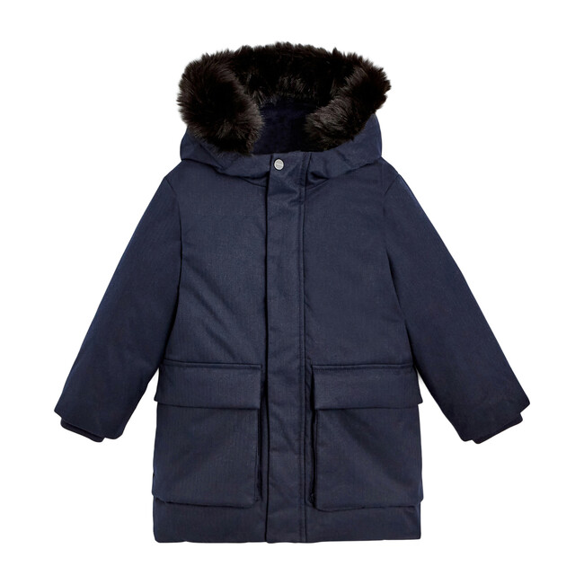 Full Length Puffer Jacket, Navy Blue - Kids Boy Clothing - Maisonette