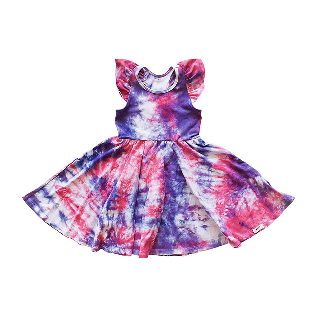 Twirly Swing Dress, Pink & Purple Tie Dye - Dresses - 1