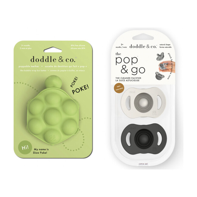 *Exclusive* Turtle Teether and Cream+Coal Pop & Go Pacifier, Green
