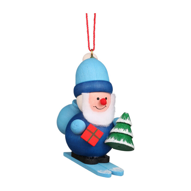 Santa on Sled Ornament, Blue - Ornaments - 1