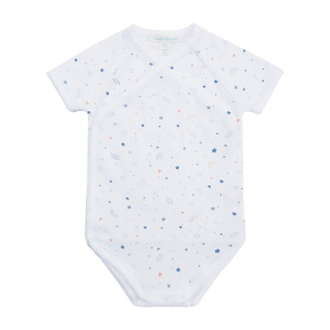 Angel Wing Print Wrap Onesie, Blue Baby Boy Clothing Rompers