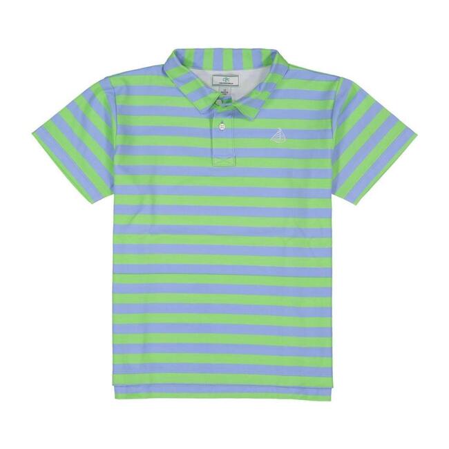 Henry Boys Short Sleeve Polo, Cornflower Blue & Summer Green Stripe - Tees - 1