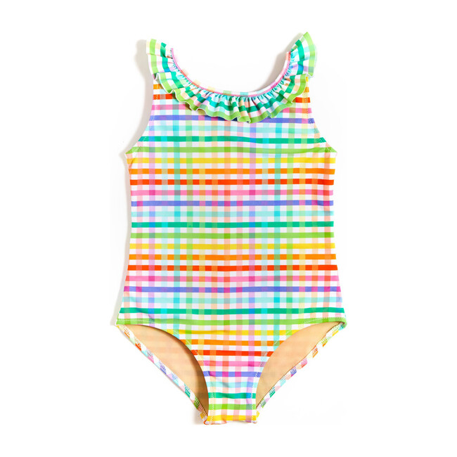 Ruffle One-Piece, Rainbow Gingham