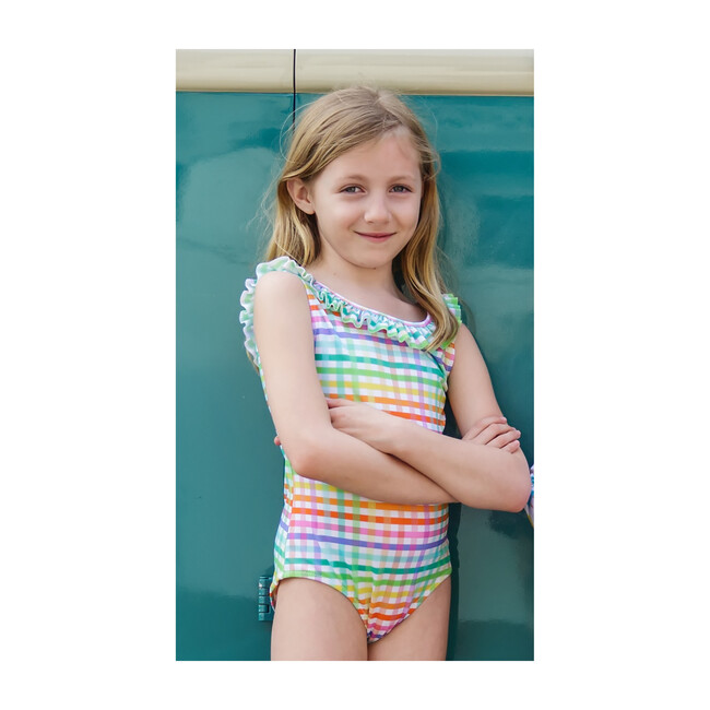 Ruffle One-Piece, Rainbow Gingham