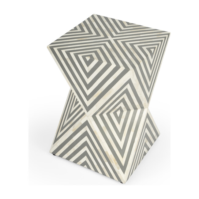 Anais Bone Inlay End Table, White/Grey - Accent Tables - 1