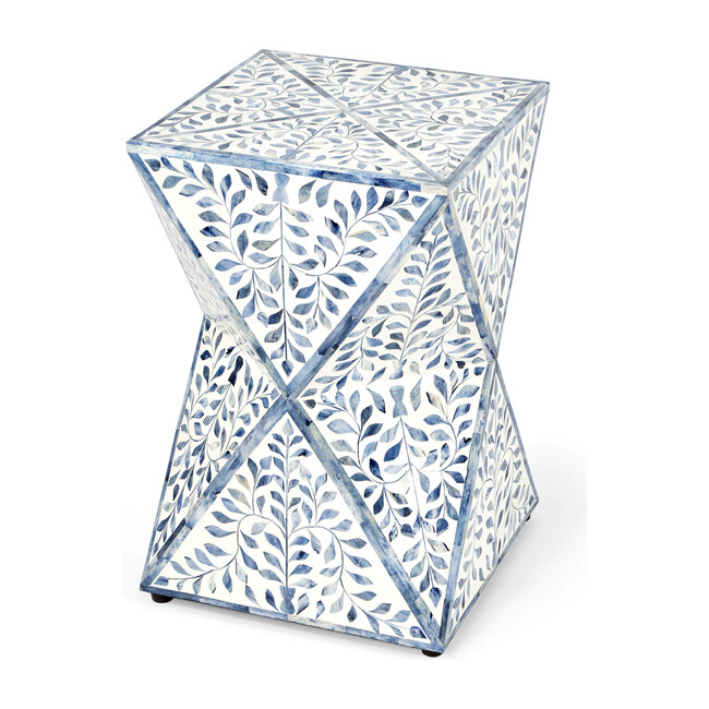 Anais Bone Inlay End Table, White/Blue - Accent Tables - 1